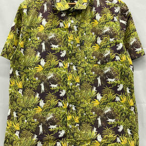 RIPNDIP リップンディップ 半袖シャツ Lサイズ コットン100% 猫 グリーン系 アロハシャツの画像1