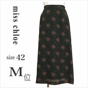 〈miss chloe〉黒小花柄ロングスカート フレア 総柄 上品 レディース ミスクロエ 日本製 42 M位 ☆送料込み