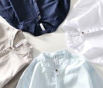 リネンシャツ 長袖　立ち襟メンズ*新品　 プルオーバー ヘンリーネック カジュアルシャツ 綿麻　夏服 トップス 白　XL_画像7