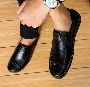 お色選択可 ビジネスシューズ ドレスシューズ フォーマル レザーシューズ 革靴 ローファースリッポン 紳士靴 大きいサイズ ブラック 25.5cm