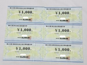 送料無料！ビックカメラ コジマ ソフマップ使用可能 株主様お買物優待券 6000円分(1000円×6枚) 有効期限2024年5月31日まで