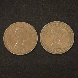 世界のコイン　ニュージーランド　1ペニー旧硬貨２枚　海外古銭　アンティーク