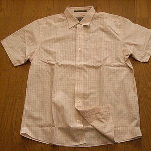 新品！エディーバウアー かっこいい半袖ドレスシャツ ホワイト＆オレンジ チェック サイズLの画像1