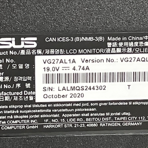 【動作保証】ASUS エイスース VG27AL1A 27型 ゲーミングモニター 2020年製 液晶 ディスプレイ PC周辺機器 中古 K8764946の画像3
