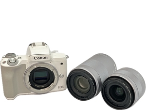 【動作保証】Canon EOS kiss M ダブルズームキット 15-45mm 55-200mm ホワイト キャノン 中古 C8807833