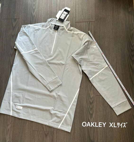 新品 OAKLEY オークリースカル 長袖モックシャツ 立体裁断 吸汗速乾 グレー XL