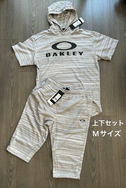 新品 OAKLEY オークリー 上下セット 半袖フーデットパーカー&ハーフパンツ ヘザーグレー M