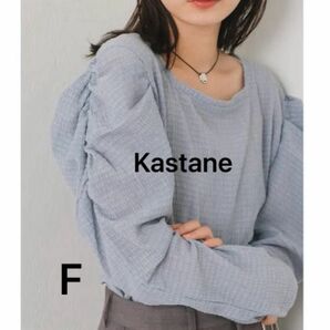 【Kastane】シャーリングロンTEE カットソー トップスプルオーバーブラウスパフスリーブスクエアネックレディースFREE