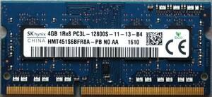 ノートPC用メモリ 4GB：SK Hynix HMT451S6BFR8A PC3L-12800S 