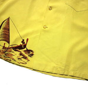 訳あり/お洒落！◆帆船柄 レーヨンアロハ ハワイアンシャツ◆Mサイズの画像4