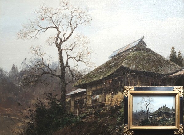 Genuine work/Yukio Tasome/ Winter Day /Oil painting/No. 4/Framed/Realism/Signed/With inscription/Realistic painting/Original landscape/Thatched roof house/Oil painting/Painting/Artwork/Artist's work, Painting, Oil painting, Nature, Landscape painting