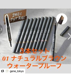 3 pcs set 01 natural Brown. ..[ anonymity delivery ] eyebrows pencil two-tone color - water proof triangle core screw brush attaching 