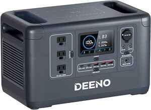 010271 Deeno ポータブル電源 X1500 1500W (瞬間最大3000W) 大容量 1036Wh BMS搭載 ポータブルバッテリー 純正弦波 12台デバイス同時充電可