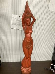 ★ 木彫り彫刻 女性像 置物 バリ島 BALI バリ美術 彫刻 オブジェ インテリア 神様 女神 縁起物 アンティーク