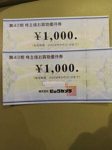 ビックカメラ 株主優待券 2000円分