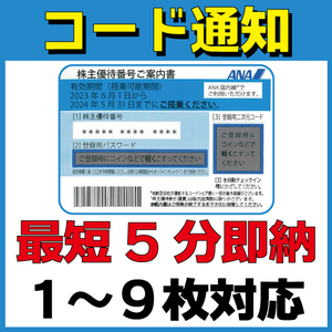 コード通知（送料無料）　ANA株主優待券　2024年5末迄有効　1〜9枚対応　1枚　2枚　3枚　4枚　5枚　6枚　7枚　8枚　9枚　管理No.3