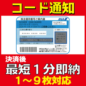 コード通知（送料無料）ANA株主優待券　2024年5末迄有効　1〜9枚対応　管理No.17　1枚　2枚　3枚　4枚　5枚　6枚　7枚　8枚　9枚