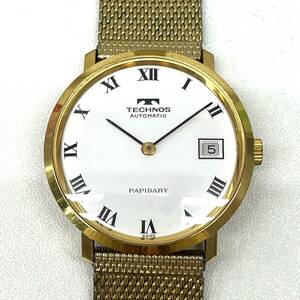 R023-K39-1599 TECHNOS テクノス PAPIDARY AUTOMATIC 自動巻き デイト メンズ腕時計 WORLD-WIDE 稼働