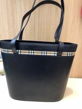 BURBERRY バーバリー ノバチェック レザー キャンバス トートバッグ 肩掛け ブラック 美品_画像1