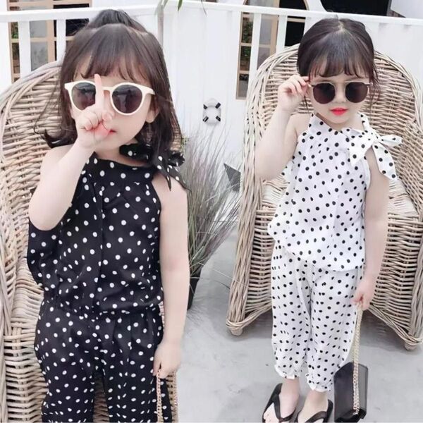 110cm韓国服 女の子 ドット柄 セットアップ おしゃれ 夏服 子供服 キッズ