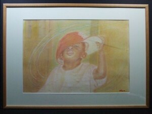 Art hand Auction Artist unknown Hand-signed Child in a Hat Pastel painting on paper No. 25 220640506D, artwork, painting, pastel painting, crayon drawing