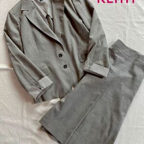 KEITH 大きなサイズ 48 セットアップ ライトグレー リネン混 未使用品 ジャケット スカート 上下 の画像1
