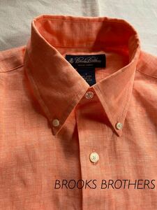未使用品　BROOKSBROTHERS ブルックスブラザーズ アイリッシュリネン　半袖　BDシャツ　オレンジ　メンズM 麻　リネン