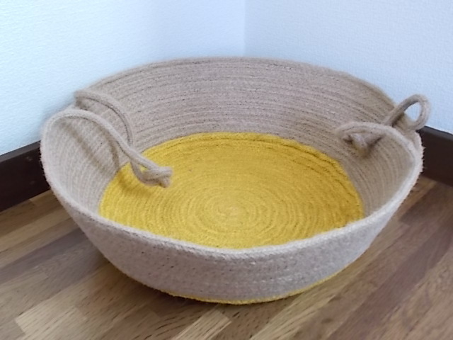 素材:ジュート/jute ハンドメイド◆上径40cm 底径30cm 高さ13cm◆ インド製, 家具, インテリア, インテリア小物, バスケット, かご