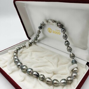 1 jpy ~.. a little over Black Butterfly pearl black chou pearl necklace 8mm~11.5mm 44cm silver SILVER stamp gross weight 51.1gbook@ pearl ceremonial occasions interference color 