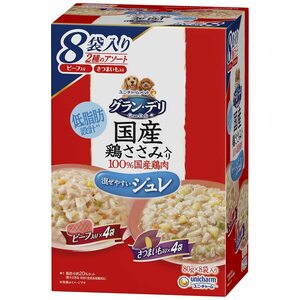 グランデリ ドッグフード ウェット 国産鶏ささみ パウチ ジュレ 成犬用 8個パック ビーフ入り・さつまいも入り 80g 国産 ユニチャーム