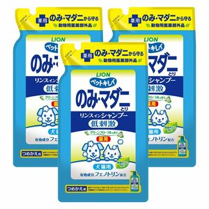 ペットキレイ のみ・マダニとり リンスインシャンプー 犬猫用グリーンフローラルの香り つめかえ用 400mLx3個パック (まとめ買い)