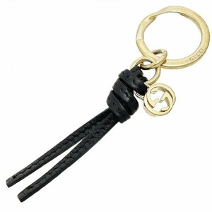 12869 Gucci Key Holder Inflowing G Strap Key Rock Кожаный черный черный золотой кронштейн