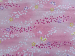 ☆ハギレ 和柄 蝶と流れ桜 ピンク 布幅約108cm×45cm