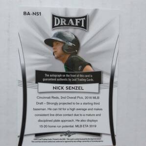 NICK SENZEL（レッズ～ナショナルズ）2017 Leaf Draft 直筆サインカード（直書き）の画像2