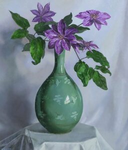 Art hand Auction Oil painting Still life of flowers and a vase H. Kondoh Still life painting F10 size equivalent Framed item / Oil painting Signed Artist unknown Frame Empty frame, Painting, Oil painting, Still life