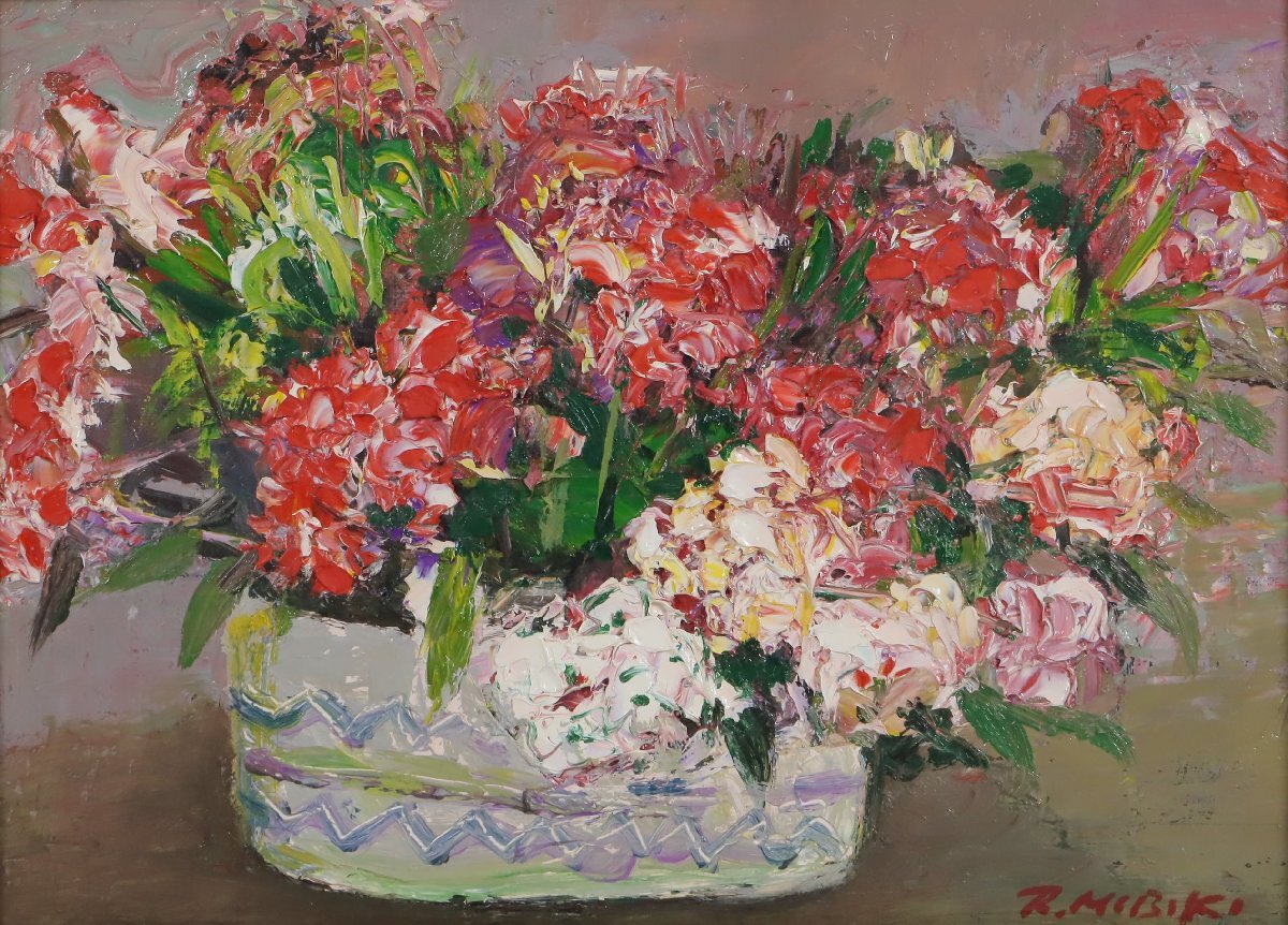 Ryoichi Mibiki Flowers F4 size Oil painting Framed / Oil painting Still life, Painting, Oil painting, Still life