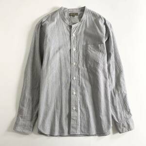 Gd3 MARGARET HOWELL マーガレットハウエル ノーカラー 長袖シャツ ストライプシャツ Mサイズ コットンウール◎ メンズ 紳士服