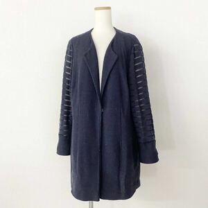 Cd12 《大きいサイズ》pierre cardigan ピエールカルダン ligne ライトアウター ノーカラーコート ネイビー 48 XL相当 レディース 女性服