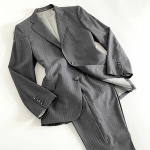 Gd15《美品》dunhill ダンヒル オーダーメイドスーツ シングルスーツ セットアップ ストライプ柄 グレー ビジネス ◎ メンズ 紳士服