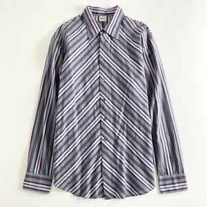 Gd15 大きいサイズ☆ ARMANI COLLEZIONI アルマーニ コレツィオーニ 長袖シャツ ストライプシャツ XL コットンブレンド◎ メンズ 紳士服