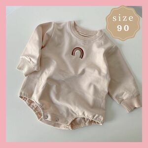 新品　90 虹刺繍ロンパース　アイボリー韓国子供服　長袖ロンパース男の子　女の子