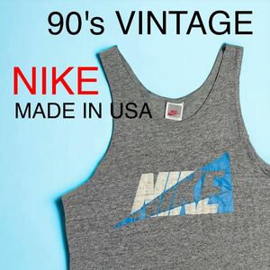 90's VINTAGE USA製 NIKE コットン タンクトップ 90年代 ビンテージ 輸入 古着 裾シングル 銀タグ オールドナイキ アメリカ製 男女兼用
