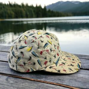 良好柄 アメリカ製 VINTAGE 6パネル フライ柄 キャップ 帽子 CAP USA製 ビンテージ フライフィッシング アウトドア 小物 アクセサリーの画像2