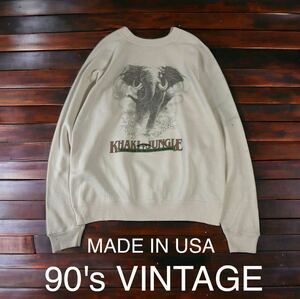 雰囲気抜群 90's VINTAGE KHAKI JUNGLE USA製 スエット アニマル柄 輸入 古着 カーキジャングル アメリカ製 ビンテージ Hanes 90年代