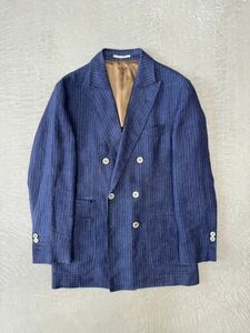 ブルネロクチネリ ダブル ジャケット ネイビー ストライプ 44 Brunello Cucinelli テーラードジャケット ブレザー ダブルジャケット