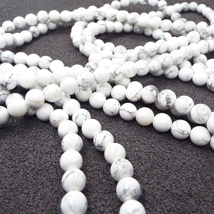 Perles en pierre naturelle série Howlite blanc turquoise env. Accessoire de série fait main Power Stone 14 mm R1-20-14m, perlage, perles, Pierre naturelle, pierres semi-précieuses