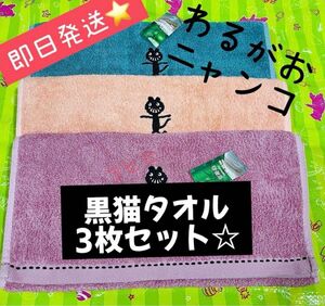 やわらかい　黒猫　かわいい　レア　悪顔　ふわふわ　フェイスタオル　猫好き