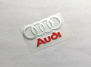 稀少　新着限定物　貼りやすいアルミ製　　○○○○AUDI 　シルバーレッド　ロゴ　アルミステッカー　ｆ小