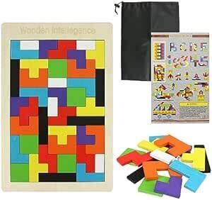 MA*SELE wooden puzzle Tetris type . jigsaw puzzle puzzle storage sack attaching toy 6 -years old from thickness 7mm pre zen