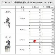 吸上式 エアー スプレーガン F75S 口径1.5mm 750cc 銀 DIY 塗装ガン 吹き付け ペイント エアー工具/18к_画像10